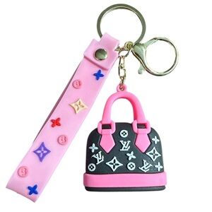 NEW Fashion Black/Pink purse charm/wristlet/keychain